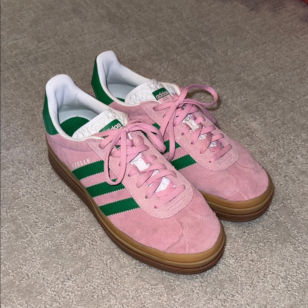 adidas Pink Suede Sneakers with Green Stripes